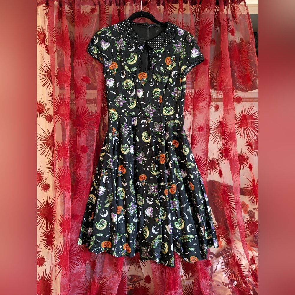 Hell Bunny Black Cat Salem Dress S